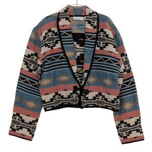 Vintage Flashback Southwestern Crop Jacket Womens Size Medium Black Woven Cotton